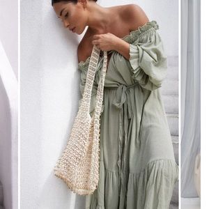 Hazel & Folk women’s boho EMMALINE GOWN | SAGE GREEN one size